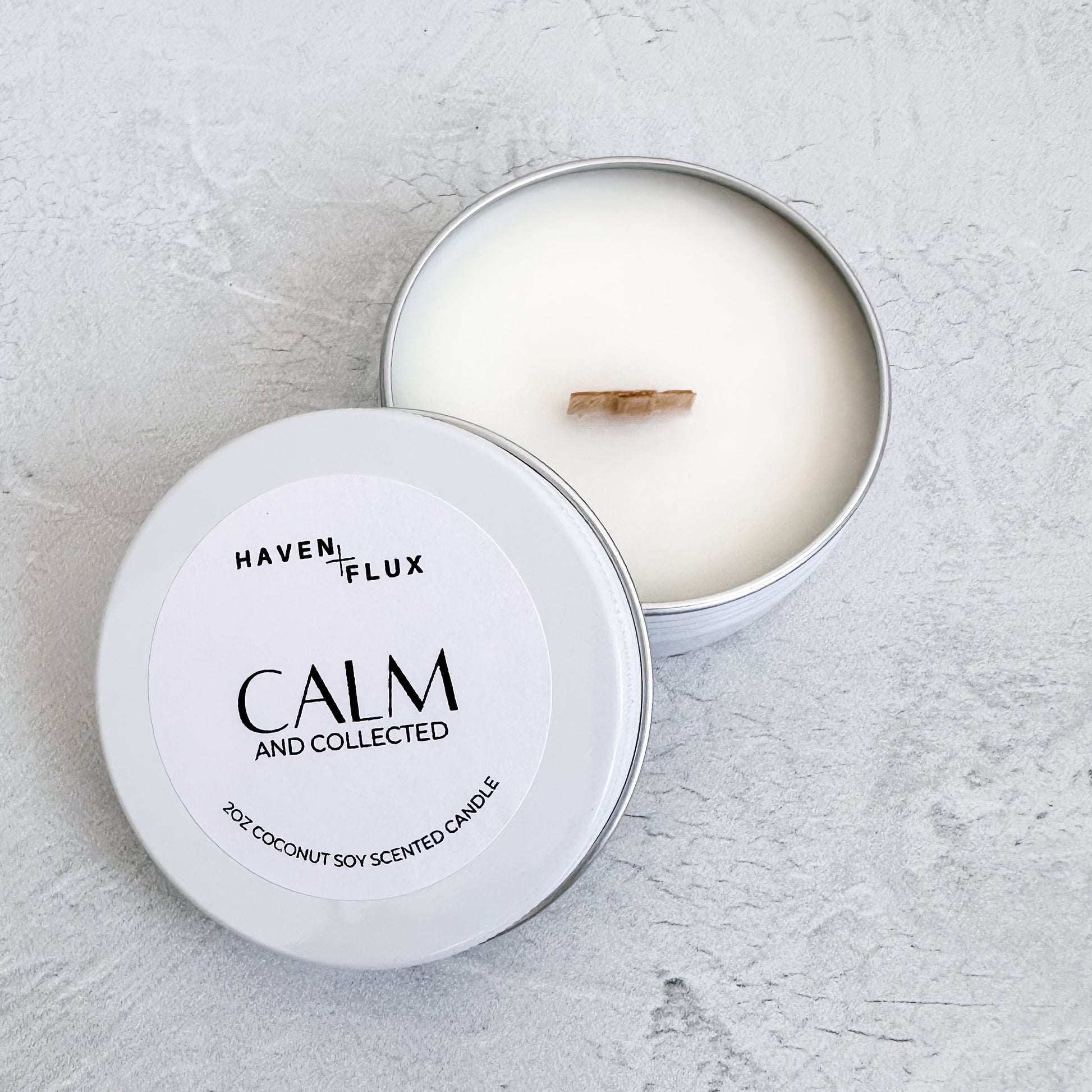 Calm and Collected Non-Toxic Coconut Soy Wax Wooden Wick Intention 2oz Sample Candle for Mental Health
