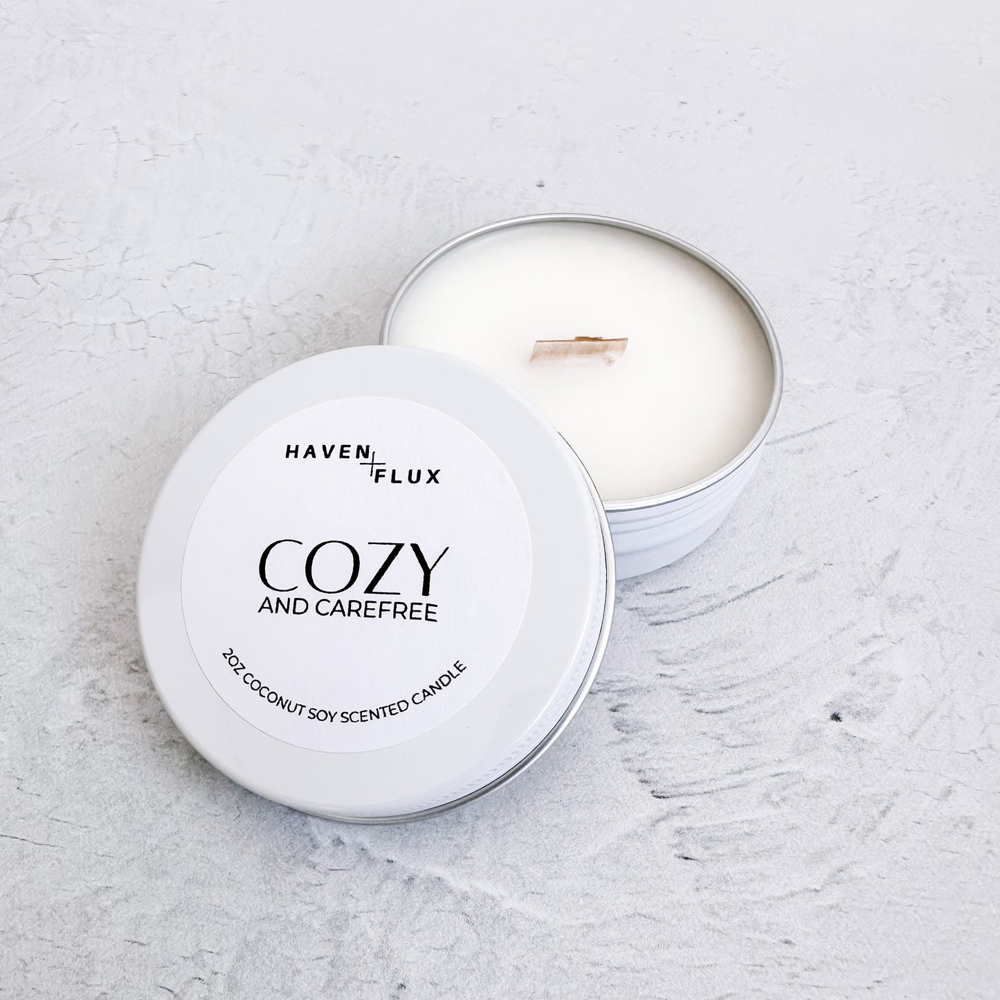 Non-Toxic Coconut Soy Wax Wooden Wick Cozy and Carefree 2oz Intention Sample Candle for Mental Health