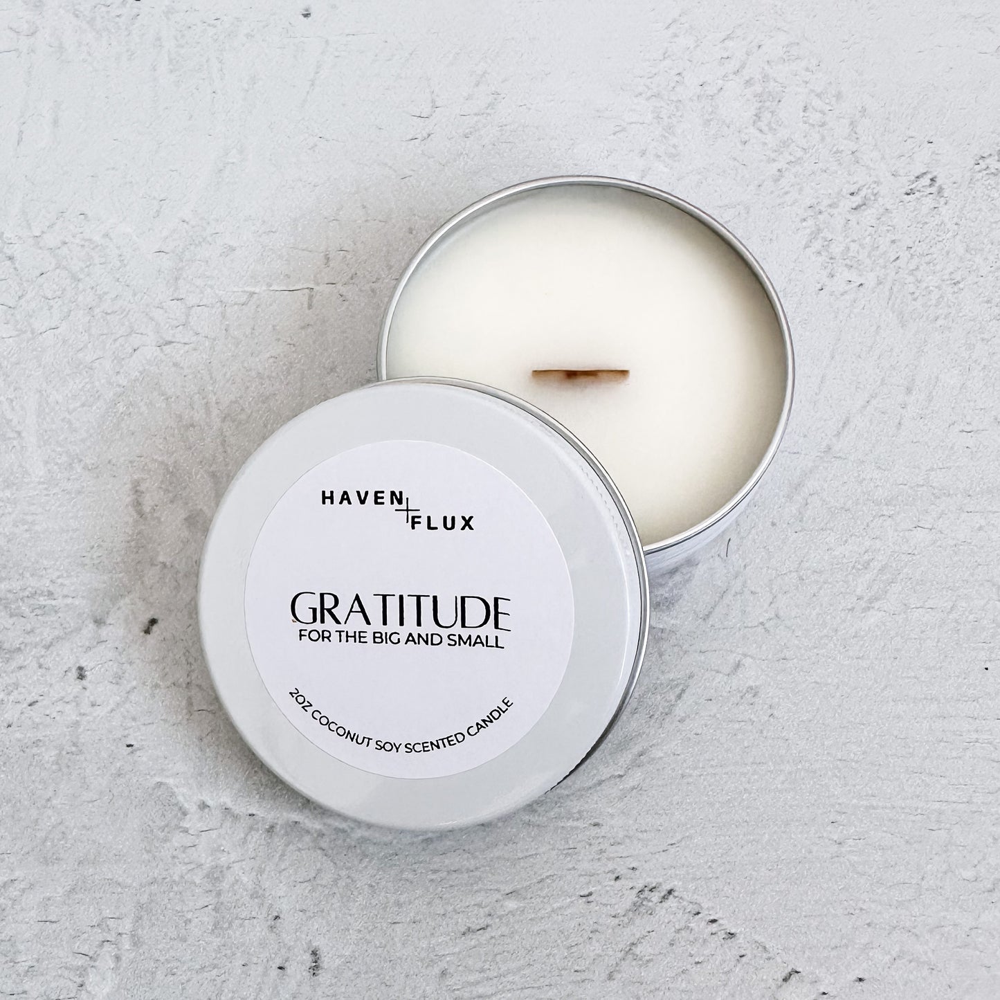 Gratitude For The Big and Small Non-Toxic Coconut Soy Wax Wooden Wick Intention 2oz Sample Candle for Mental Health