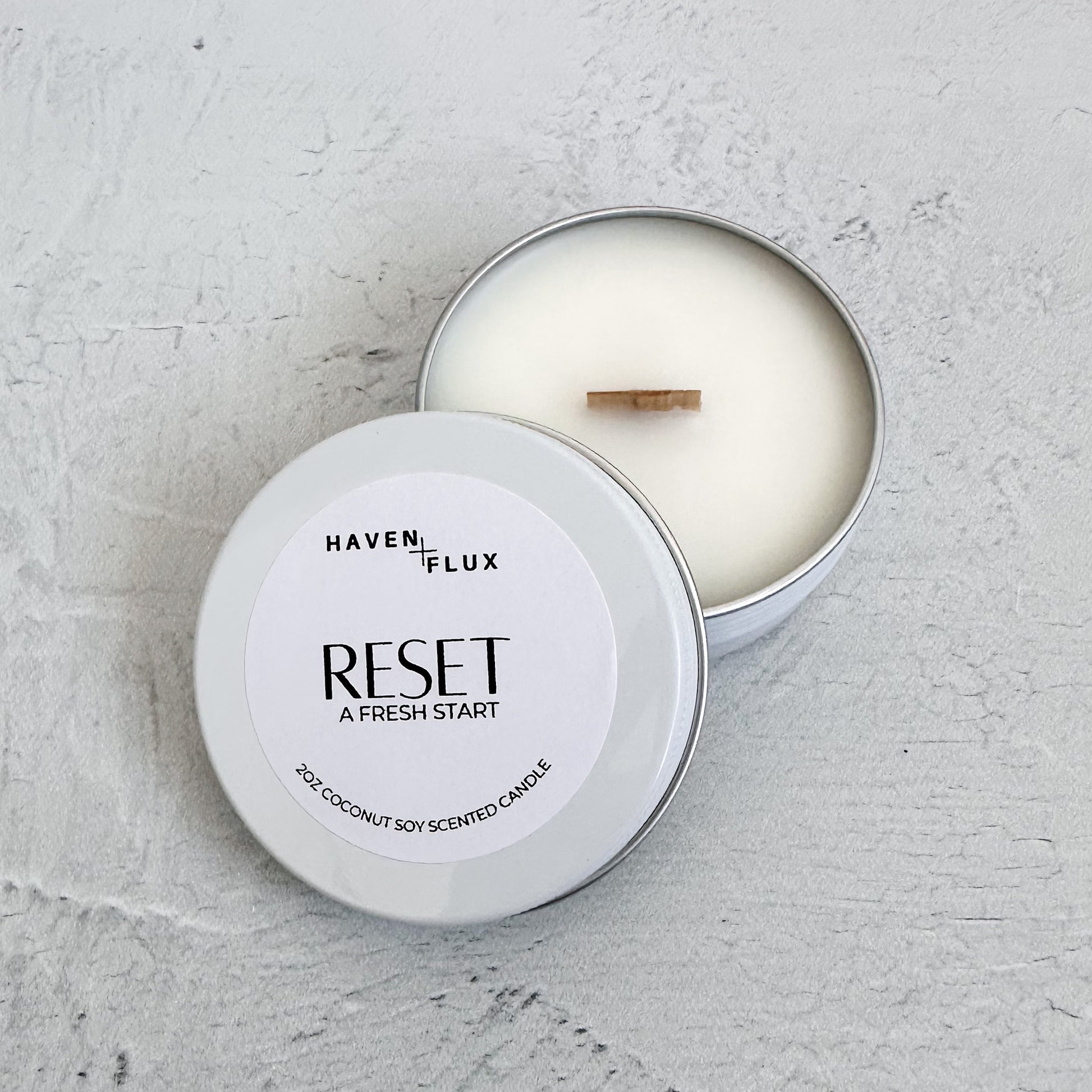 Reset, A Fresh Start Non-Toxic Coconut Soy Wax Wooden Wick Intention 2oz Sample Candle for Mental Health