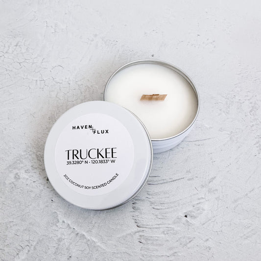 Truckee California Non-Toxic Coconut Soy Wax Wooden Wick Coordinate 2oz Sample Candle for Mental Health
