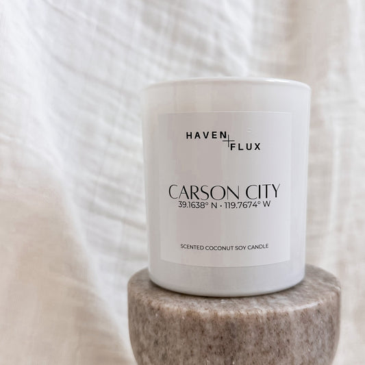 Non-Toxic Coconut Soy Wax Wooden Wick Carson City Nevada Coordinate Candle for Mental Health