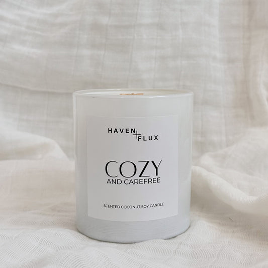 Non-Toxic Coconut Soy Wax Wooden Wick Cozy and Carefree Intention Candle for Mental Health