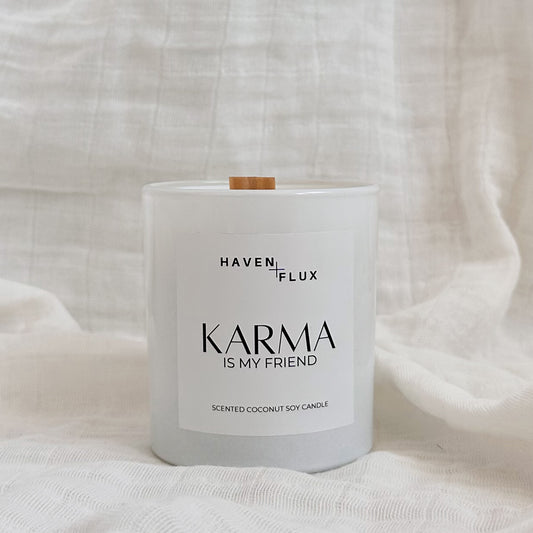 Non-Toxic Coconut Soy Wax Wooden Wick Karma is My Friend Intention Candle for Mental Health