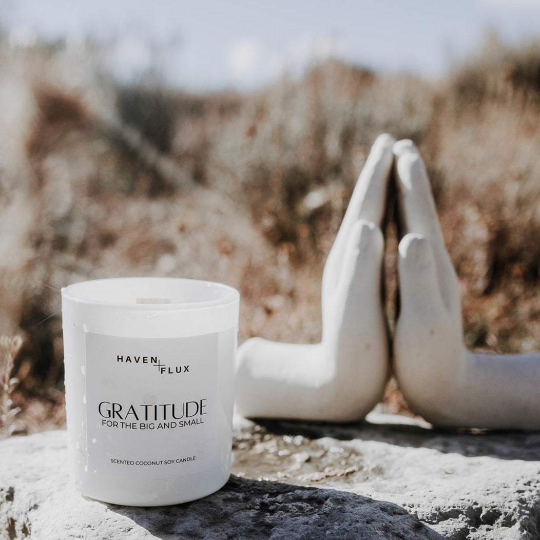 Non-Toxic Coconut Soy Wax Wooden Wick Gratitude for The Big and Small Intention Candle for Mental Health