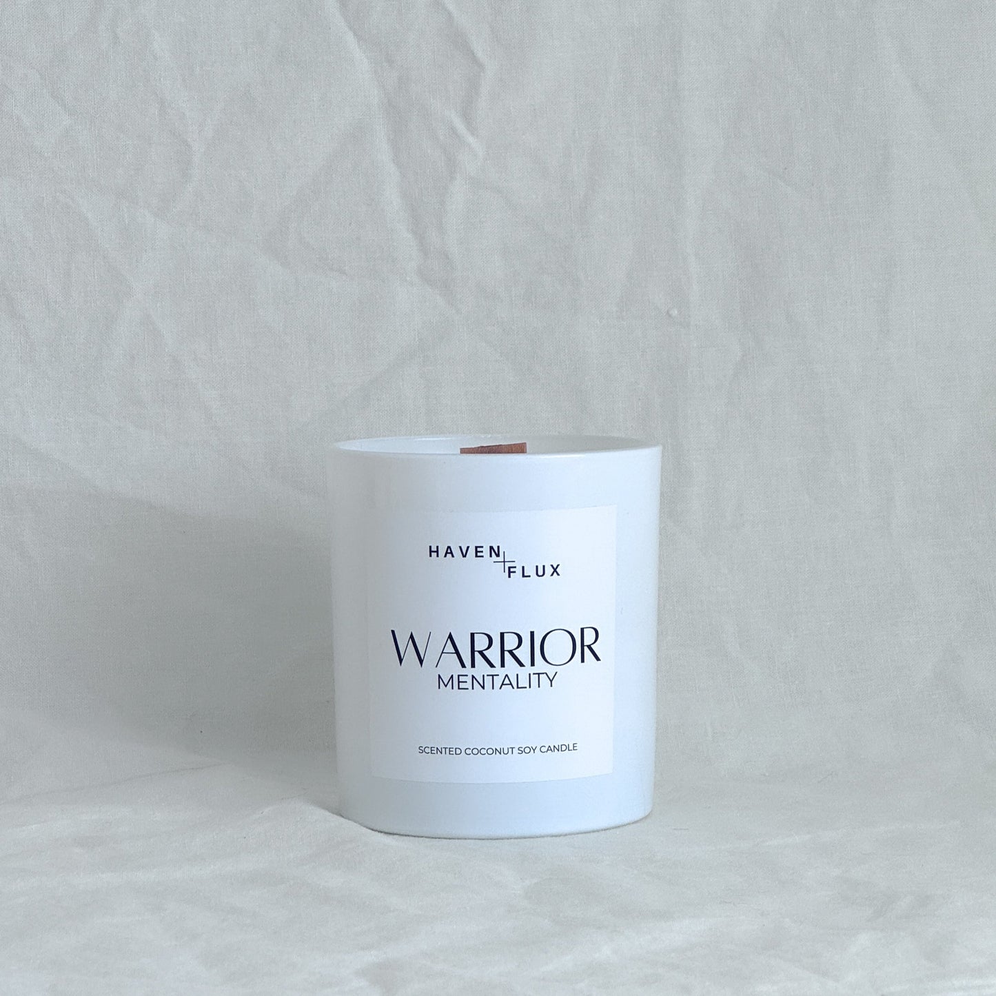 warrior mentality non-toxic, coconut soy, wood wick candle