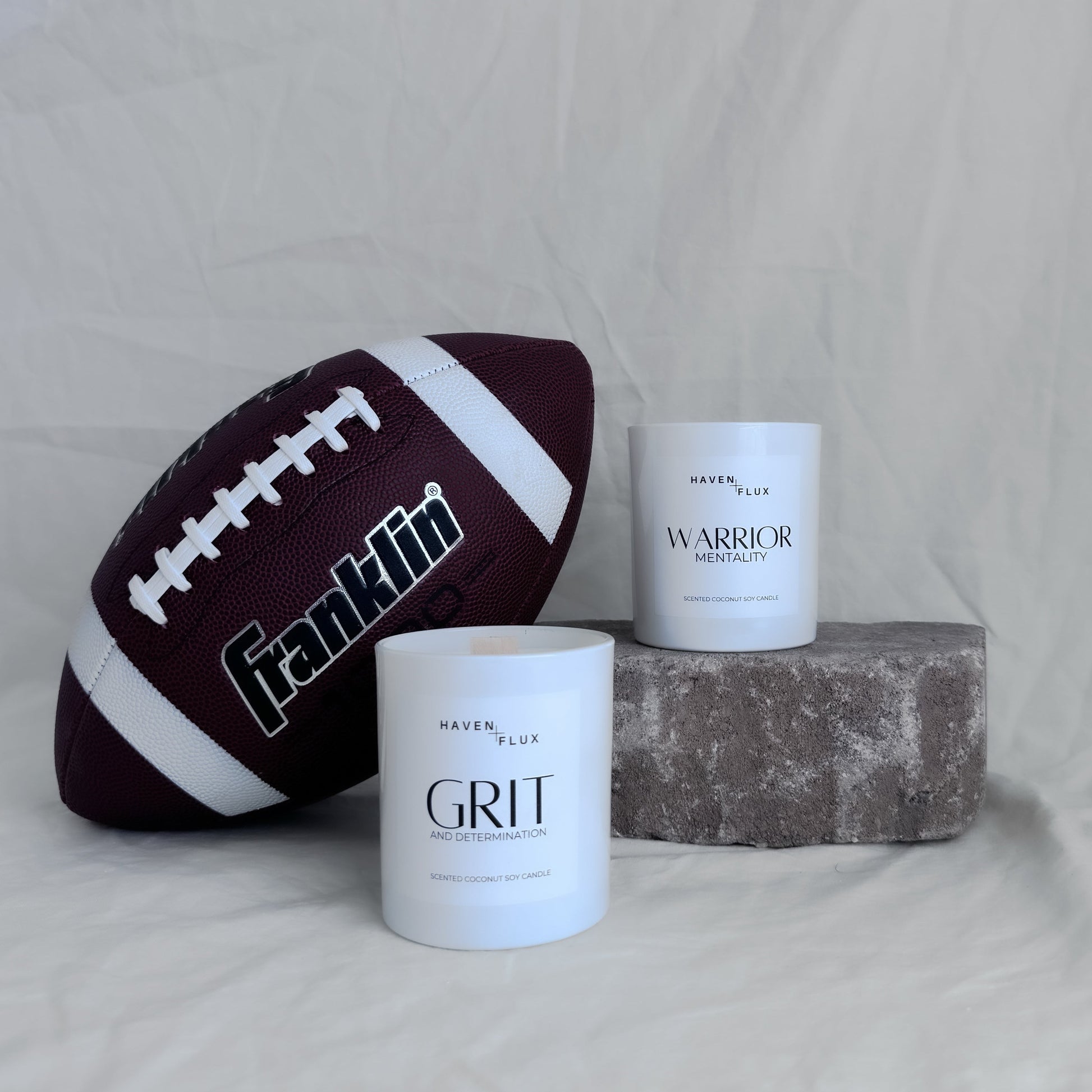 grit and determination wooden wick, non toxic, coconut soy candle great for football season